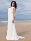 Wedding Dresses One Shoulder  Chiffon Regular Straps Simple Plus Size with Side-Draped