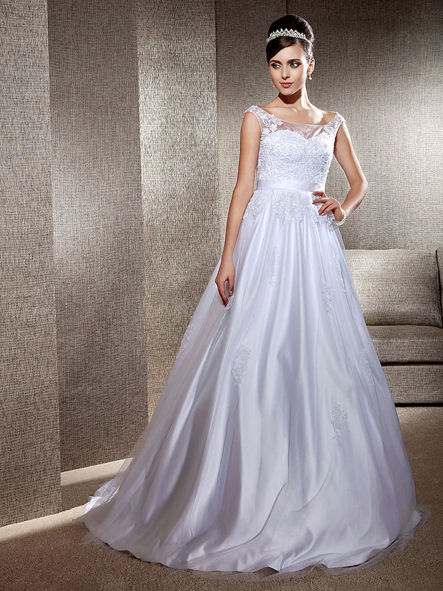 Ball Gown A-Line Wedding Dresses Scoop Neck  Lace Tulle Sleeveless