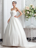 Princess A-Line Wedding Dresses Sweetheart Neckline  Satin Sleeveless with Sash  Ribbon Ruched Beading