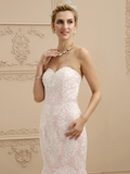 Wedding Dresses Sweetheart Neckline Court Train Lace Strapless Sexy Illusion Detail with Appliques