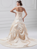 A-Line Wedding Dresses Halter Neck Chapel Train Lace Satin Regular Straps with Pick Up Skirt Beading Appliques