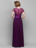 A-Line  Mother of the Bride Dress Square Neck Floor Length Chiffon Lace Short Sleeve with Lace
