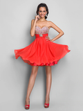 A-Line Beaded & Sequin Cute Cocktail Party Valentine's Day Dress Sweetheart Neckline Strapless Sleeveless Short  Mini Chiffon with Ruched Crystals Beading