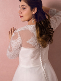 A-Line Wedding Dresses Jewel Neck Court Train Lace Long Sleeve Country Illusion Sleeve