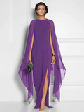 Elegant Formal Evening Weddiing Guest Dress Jewel Neck Jewel Sleeveless Floor Length Chiffon with Split Front