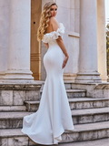 Wedding Dresses Off Shoulder Floor Length Chiffon Sleeveless Romantic with Cascading Ruffles