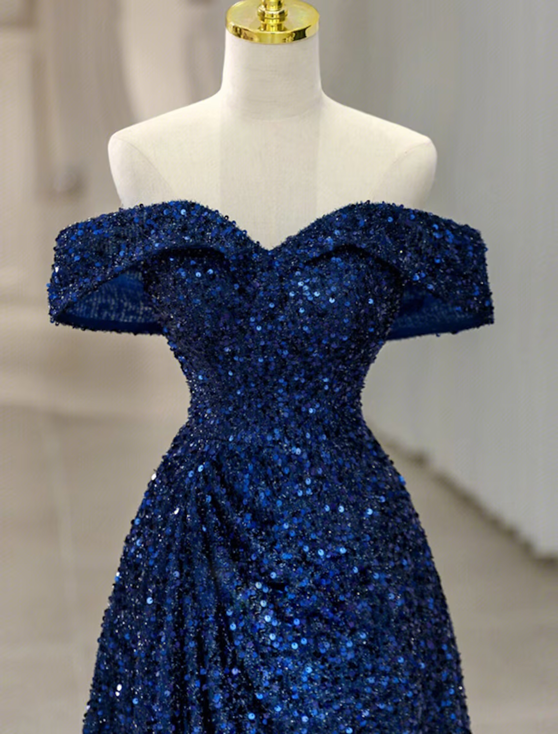 A-Line Evening Gown Sparkle & Shine Dress Formal Sweep / Brush Train Sleeveless Off Shoulder Sequined with Glitter Sequin
