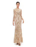 Mermaid / Trumpet Elegant Vintage Prom Formal Evening Dress Jewel Neck Long Sleeve Detachable Sequined with Sequin