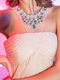 A-Line Cute Dress Homecoming Short / Mini Sleeveless Illusion Neck Chiffon Backless with Crystals Cascading Ruffles