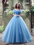 Ball Gown Evening Gown Sexy Dress Quinceanera Chapel Train Short Sleeve Off Shoulder Satin with Appliques