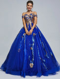 Ball Gown Prom Dresses Sparkle & Shine Dress Quinceanera Floor Length Sleeveless Off Shoulder Tulle with Sequin