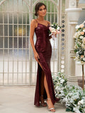 Sequins Ruched Spaghetti Straps Sleeveless Floor-Length Bridesmaid Dresses