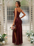 Sequins Ruched Spaghetti Straps Sleeveless Floor-Length Bridesmaid Dresses