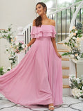 A-LinePrincess Chiffon Ruffles Off-the-Shoulder Sleeveless Floor-Length Bridesmaid Dresses
