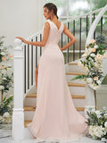A-Line Princess Chiffon Ruched V-neck Sleeveless  Bridesmaid Dresses