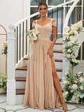 A-Line Princess Jersey Ruffles Sweetheart Sleeveless Floor-Length Bridesmaid Dresses