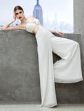 Jumpsuits Sheath / Column Celebrity Style Dress Wedding Guest Floor Length Sleeveless Spaghetti Strap Chiffon with Pleats