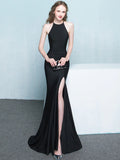 Mermaid / Trumpet Evening Gown Minimalist Dress Prom Sweep / Brush Train Sleeveless Halter Stretch Fabric with Sleek