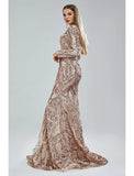 Mermaid / Trumpet Evening Gown Elegant Dress Engagement Court Train Long Sleeve V Neck Lace with Sequin