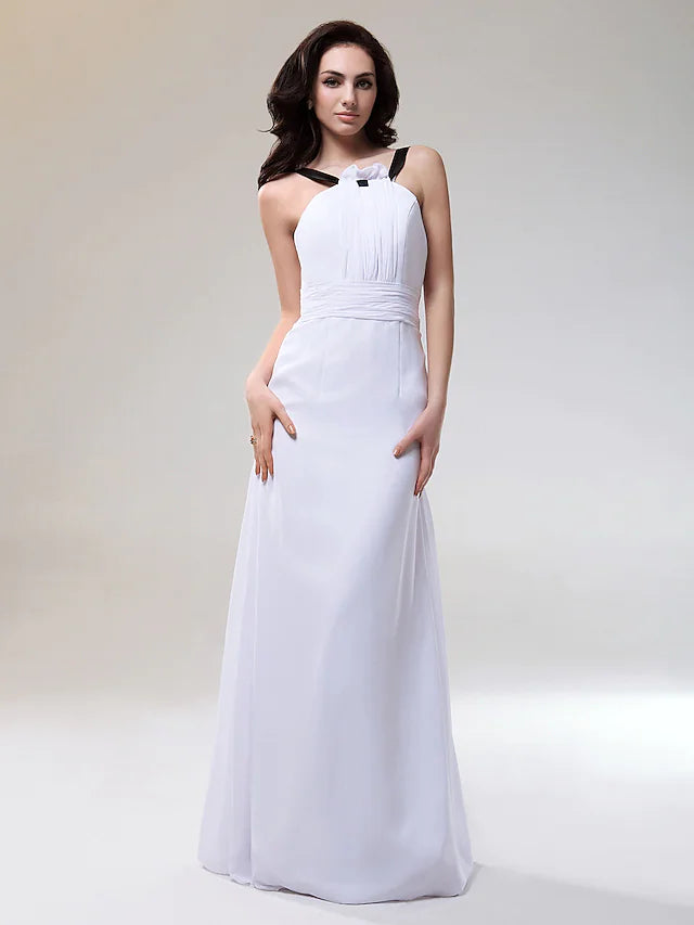 Bridesmaid Dress Straps Sleeveless Floor Length Chiffon  Stretch Satin with Ruched  Draping