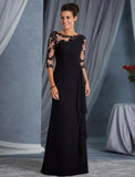 Sheath / Column Evening Gown Elegant Dress Wedding Guest Floor Length Half Sleeve Jewel Neck Lace with Appliques