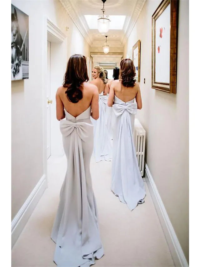 Bridesmaid Dress Strapless Sleeveless Elegant  Jersey with Bow(s)  Ruffles