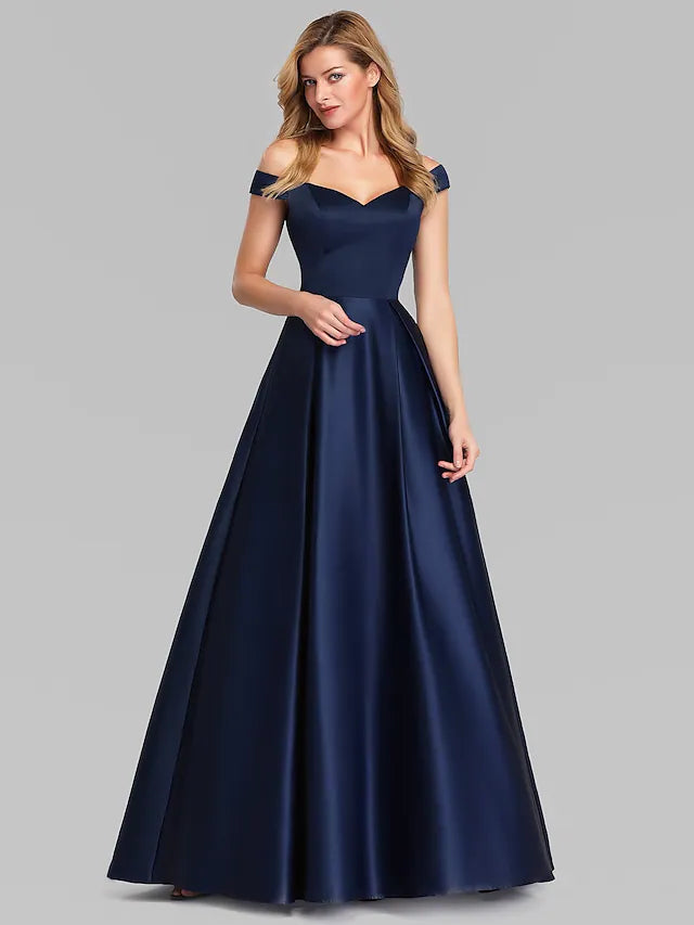A-Line Evening Gown Elegant & Luxurious Dress Wedding Guest Floor Length Sleeveless Plunging Neck Charmeuse with Ruched
