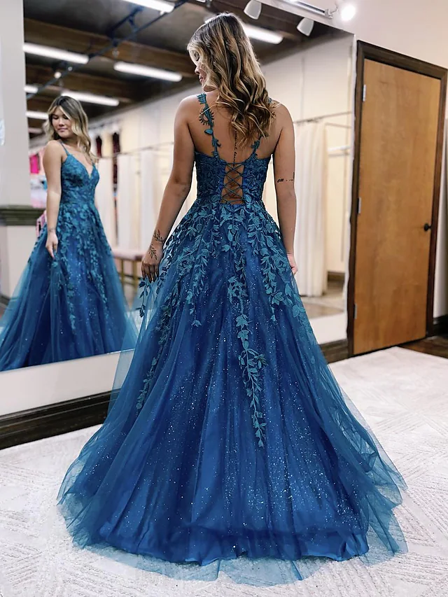 Ball Gown A-Line Prom Dresses Sparkle & Shine Dress Formal Floor Lengt ...