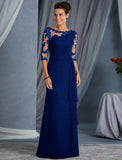 Sheath / Column Evening Gown Elegant Dress Wedding Guest Floor Length Half Sleeve Jewel Neck Lace with Appliques