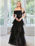 Ball Gown Prom Dresses Corsets Dress Masquerade Floor Length Sleeveless Off Shoulder Tulle with Ruffles Pure Color