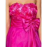 Ball Gown Open Back Dress Cocktail Party Knee Length Sleeveless Sweetheart Organza with Sash / Ribbon Bow(s) Ruched