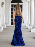 Mermaid / Trumpet Evening Gown Elegant Dress Engagement Court Train Sleeveless Sweetheart Sequined with Sequin