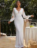 Mermaid / Trumpet Evening Gown Sexy Dress Formal Floor Length Long Sleeve V Neck Polyester with Sequin