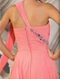 A-Line Elegant Dress Wedding Guest Court Train Sleeveless One Shoulder Chiffon with Crystals Draping