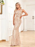 Mermaid / Trumpet Evening Gown Sparkle Dress Prom Floor Length Sleeveless Jewel Neck Sequined with Sequin