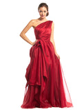 A-Line Elegant Prom Formal Evening Dress One Shoulder Sleeveless Floor Length Organza with Side Draping