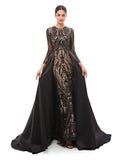 Mermaid / Trumpet Luxurious Elegant Prom Formal Evening Dress Jewel Neck Long Sleeve Detachable Sequined with Sequin