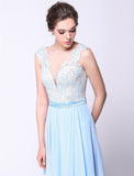 Ball Gown Open Back Dress Holiday Floor Length Sleeveless Plunging Neck Chiffon with Beading Appliques
