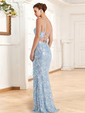 Mermaid / Trumpet Prom Dresses Floral Dress Party Wear Floor Length Sleeveless Spaghetti Strap Sequined with Sequin Slit