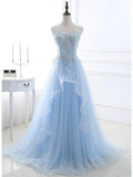 A-Line Sexy Floral Engagement Prom Birthday Dress Strapless Sleeveless Sweep / Brush Train Lace with Pleats Lace Insert