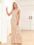 Mermaid / Trumpet Evening Gown Sparkle Dress Prom Floor Length Sleeveless Jewel Neck Sequined with Sequin