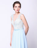 Ball Gown Open Back Dress Holiday Floor Length Sleeveless Plunging Neck Chiffon with Beading Appliques