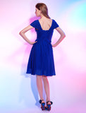 A-Line Cute Dress Homecoming Knee Length Short Sleeve Sweetheart Chiffon with Draping