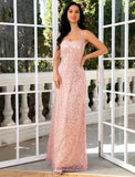 Sheath / Column Evening Gown Sexy Dress Wedding Party Floor Length Sleeveless Halter Tulle with Pearls Sequin
