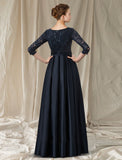 A-Line Cut Out Elegant Engagement Formal Evening Dress V Neck Long Sleeve Floor Length Lace with Bow(s) Pocket