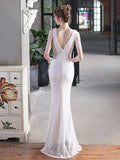 Mermaid / Trumpet Evening Gown Sexy Dress Formal Floor Length Sleeveless V Neck Sequined with Sequin Tassel