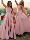 A-Line Princess Stretch Crepe Ruffles Spaghetti Straps Sleeveless Floor-Length Bridesmaid Dresses