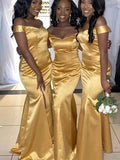 Satin Ruffles Off-the-Shoulder Sleeveless Yellow Bridesmaid Dresses