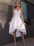 A-Line Princess Sweetheart Lace Ruffles Sleeveless Asymmetrical Homecoming Dresses