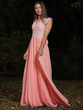 A-Line Princess Chiffon Lace V-neck Sleeveless Prom Dresses